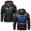 Custom Name Lancia PU Leather Hooded Jacket – Personalized Logo Car Motorcycle Model