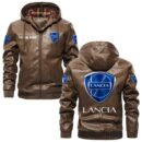 Custom Name Lancia PU Leather Hooded Jacket – Personalized Logo Car Motorcycle Model