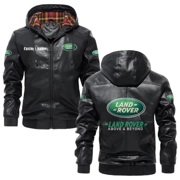 Custom Name Land Rover PU Leather Hooded Jacket – Personalized Logo Car Motorcycle Model