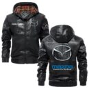 Custom Name Mazda PU Leather Hooded Jacket – Personalized Logo Car Motorcycle Model