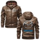Custom Name Mazda PU Leather Hooded Jacket – Personalized Logo Car Motorcycle Model