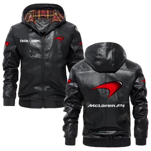 Custom Name Mclaren PU Leather Hooded Jacket – Personalized Logo Car Motorcycle Model
