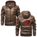 Custom Name Mclaren PU Leather Hooded Jacket – Personalized Logo Car Motorcycle Model