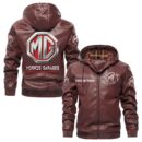 Custom Name Mg Cars PU Leather Hooded Jacket – Personalized Logo Car Motorcycle Model