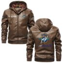 Custom Name Mv Agusta PU Leather Hooded Jacket – Personalized Logo Car Motorcycle Model