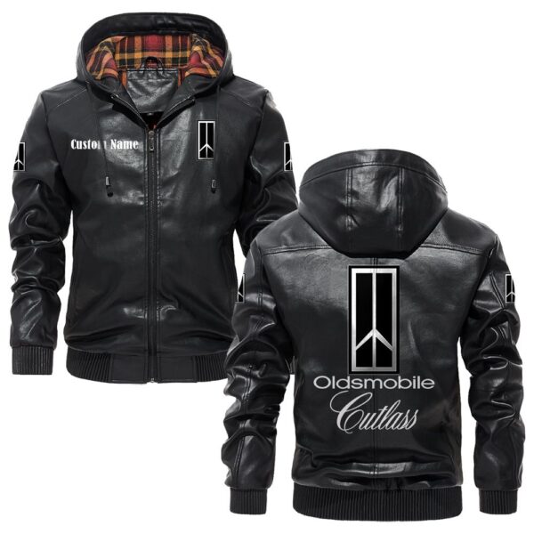 Custom Name Oldsmobile Cutlass PU Leather Hooded Jacket – Personalized Logo Car Motorcycle Model