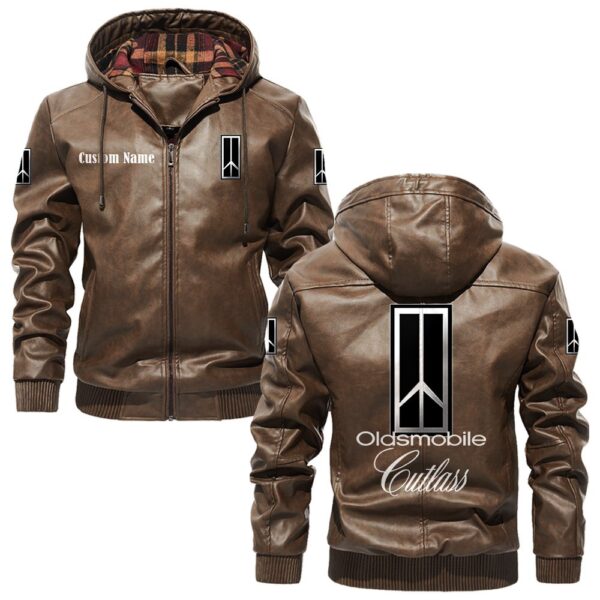 Custom Name Oldsmobile Cutlass PU Leather Hooded Jacket – Personalized Logo Car Motorcycle Model - Image 3