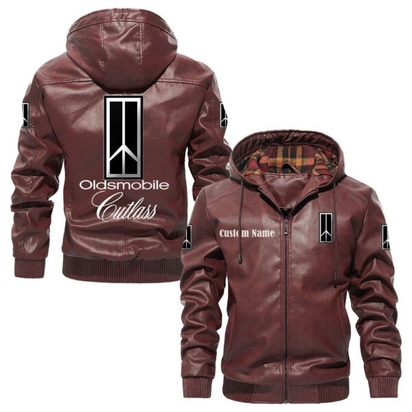 Custom Name Oldsmobile Cutlass PU Leather Hooded Jacket – Personalized Logo Car Motorcycle Model - Image 2