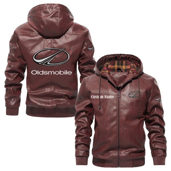 Custom Name Oldsmobile PU Leather Hooded Jacket – Personalized Logo Car Motorcycle Model - Image 2