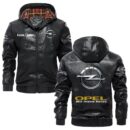 Custom Name Opel PU Leather Hooded Jacket – Personalized Logo Car Motorcycle Model