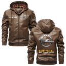 Custom Name Opel PU Leather Hooded Jacket – Personalized Logo Car Motorcycle Model
