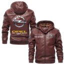 Custom Name Opel PU Leather Hooded Jacket – Personalized Logo Car Motorcycle Model
