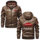 Custom Name Peterbilt PU Leather Hooded Jacket – Personalized Logo Car Motorcycle Model
