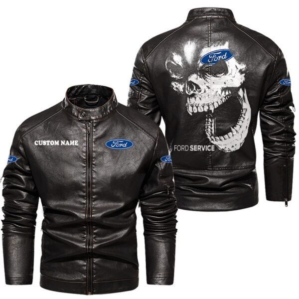 Custom Name Ford Skull Leather Jacket - Personalized Logo Car Motorcycle Model - Image 3