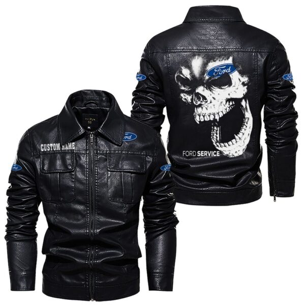 Custom Name Ford Skull Leather Jacket - Personalized Logo Car Motorcycle Model - Image 7