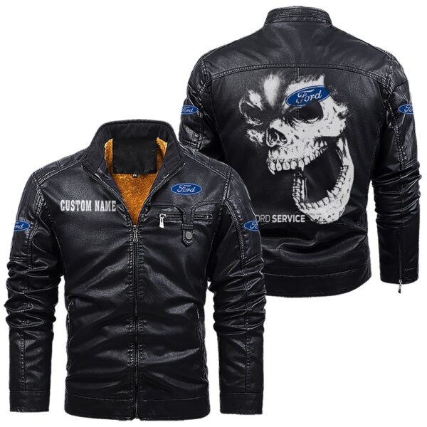 Custom Name Ford Skull Leather Jacket - Personalized Logo Car Motorcycle Model - Image 9