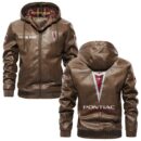 Custom Name Pontiac PU Leather Hooded Jacket – Personalized Logo Car Motorcycle Model