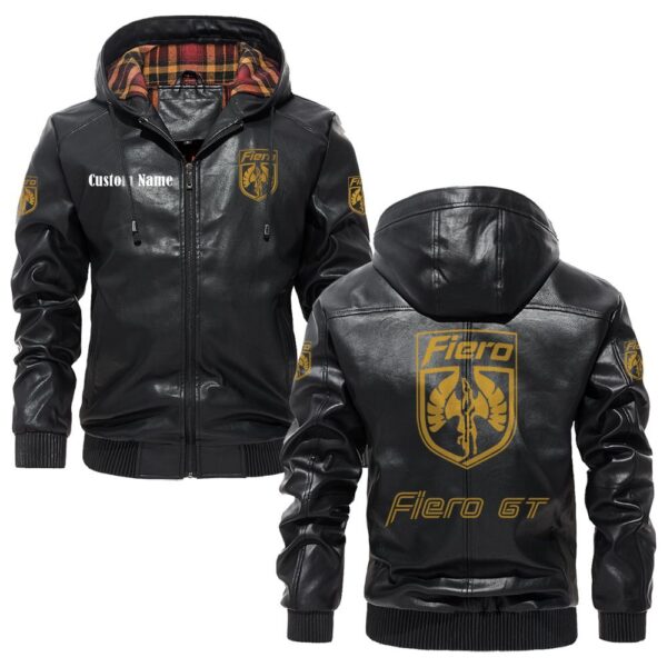 Custom Name Pontiac Fiero PU Leather Hooded Jacket – Personalized Logo Car Motorcycle Model