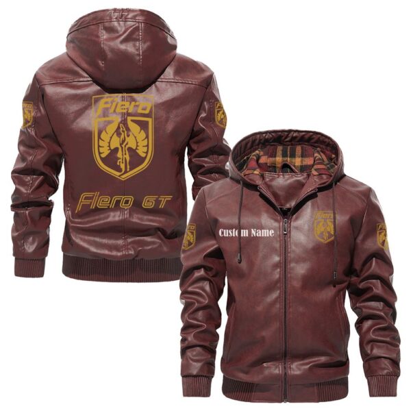 Custom Name Pontiac Fiero PU Leather Hooded Jacket – Personalized Logo Car Motorcycle Model - Image 2