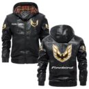 Custom Name Pontiac Firebird PU Leather Hooded Jacket – Personalized Logo Car Motorcycle Model