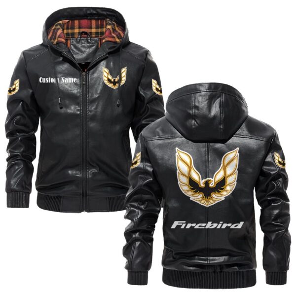 Custom Name Pontiac Firebird PU Leather Hooded Jacket – Personalized Logo Car Motorcycle Model