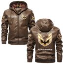 Custom Name Pontiac Firebird PU Leather Hooded Jacket – Personalized Logo Car Motorcycle Model