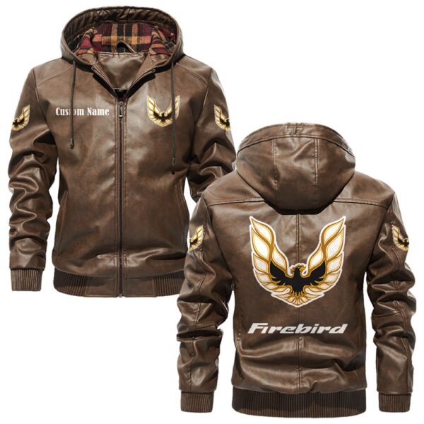 Custom Name Pontiac Firebird PU Leather Hooded Jacket – Personalized Logo Car Motorcycle Model - Image 3