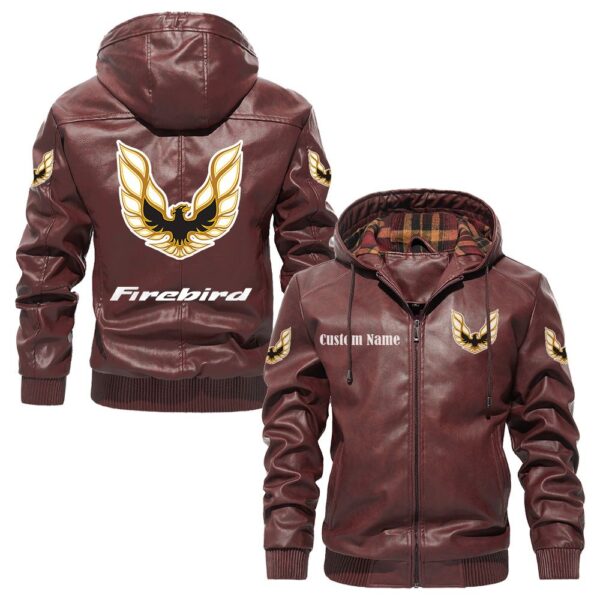 Custom Name Pontiac Firebird PU Leather Hooded Jacket – Personalized Logo Car Motorcycle Model - Image 2