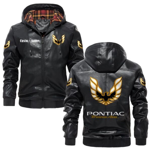 Custom Name Pontiac Trans Am PU Leather Hooded Jacket – Personalized Logo Car Motorcycle Model