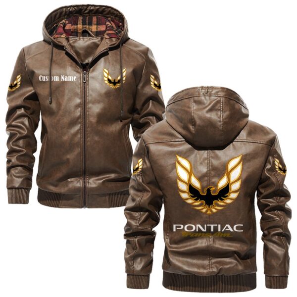 Custom Name Pontiac Trans Am PU Leather Hooded Jacket – Personalized Logo Car Motorcycle Model - Image 3