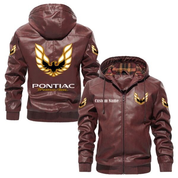 Custom Name Pontiac Trans Am PU Leather Hooded Jacket – Personalized Logo Car Motorcycle Model - Image 2