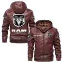 Custom Name Ram PU Leather Hooded Jacket – Personalized Logo Car Motorcycle Model