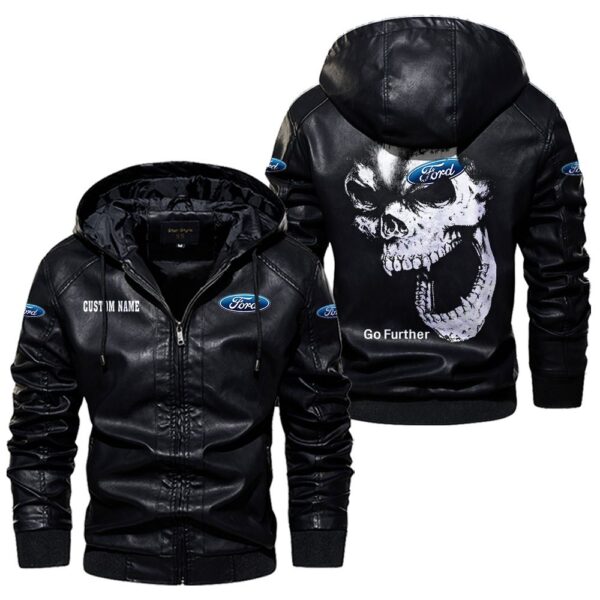Custom Name Ford Motor Company Skull Leather Jacket - Personalized Logo Car Motorcycle Model - Image 5