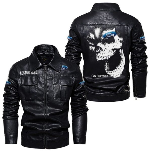 Custom Name Ford Motor Company Skull Leather Jacket - Personalized Logo Car Motorcycle Model - Image 7