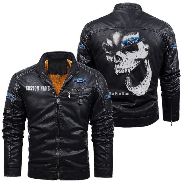 Custom Name Ford Motor Company Skull Leather Jacket - Personalized Logo Car Motorcycle Model - Image 9