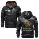 Custom Name Scania V8 PU Leather Hooded Jacket – Personalized Logo Car Motorcycle Model