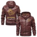 Custom Name Scania V8 PU Leather Hooded Jacket – Personalized Logo Car Motorcycle Model