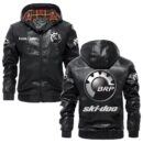 Custom Name Ski Doo PU Leather Hooded Jacket – Personalized Logo Car Motorcycle Model