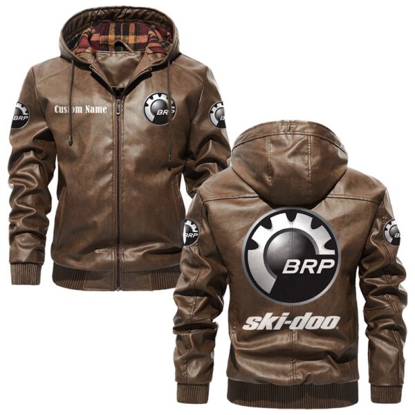 Custom Name Ski Doo PU Leather Hooded Jacket – Personalized Logo Car Motorcycle Model - Image 3