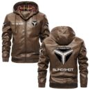 Custom Name Slingshot PU Leather Hooded Jacket – Personalized Logo Car Motorcycle Model