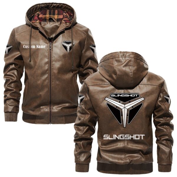 Custom Name Slingshot PU Leather Hooded Jacket – Personalized Logo Car Motorcycle Model - Image 3