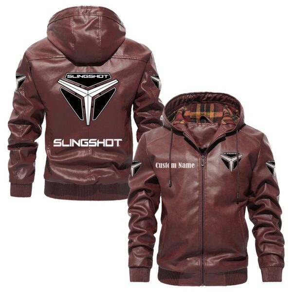 Custom Name Slingshot PU Leather Hooded Jacket – Personalized Logo Car Motorcycle Model - Image 2