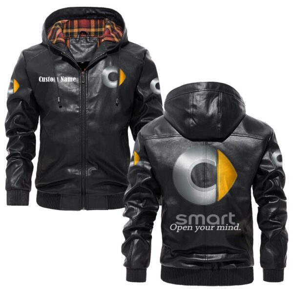 Custom Name Smart PU Leather Hooded Jacket – Personalized Logo Car Motorcycle Model