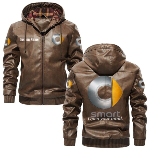 Custom Name Smart PU Leather Hooded Jacket – Personalized Logo Car Motorcycle Model - Image 3