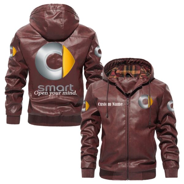Custom Name Smart PU Leather Hooded Jacket – Personalized Logo Car Motorcycle Model - Image 2