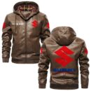 Custom Name Suzuki PU Leather Hooded Jacket – Personalized Logo Car Motorcycle Model