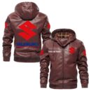 Custom Name Suzuki PU Leather Hooded Jacket – Personalized Logo Car Motorcycle Model