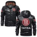 Custom Name Tatra PU Leather Hooded Jacket – Personalized Logo Car Motorcycle Model