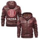Custom Name Tatra PU Leather Hooded Jacket – Personalized Logo Car Motorcycle Model