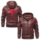 Custom Name Tesla Motors PU Leather Hooded Jacket – Personalized Logo Car Motorcycle Model